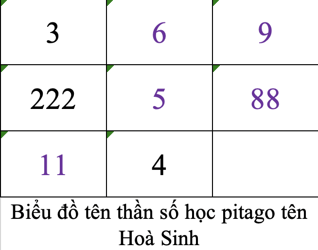 Biểu đồ tên thần số học pitago tên Hoà Sinh