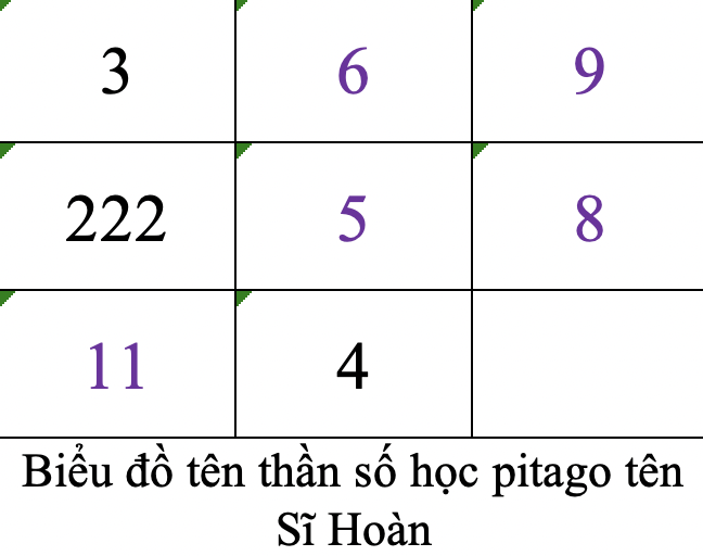 Biểu đồ tên thần số học pitago tên Sĩ Hoàn