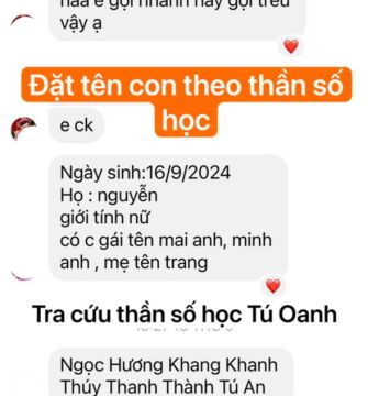 Đặt tên theo thần số học - bé gái họ Nguyễn 16/9/2024 - Tra cứu thần số học Tú Oanh